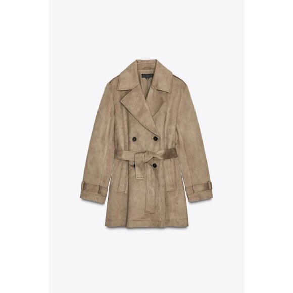 ZARA SUEDE EFFECT TRENCH COAT - Picture 6 of 8